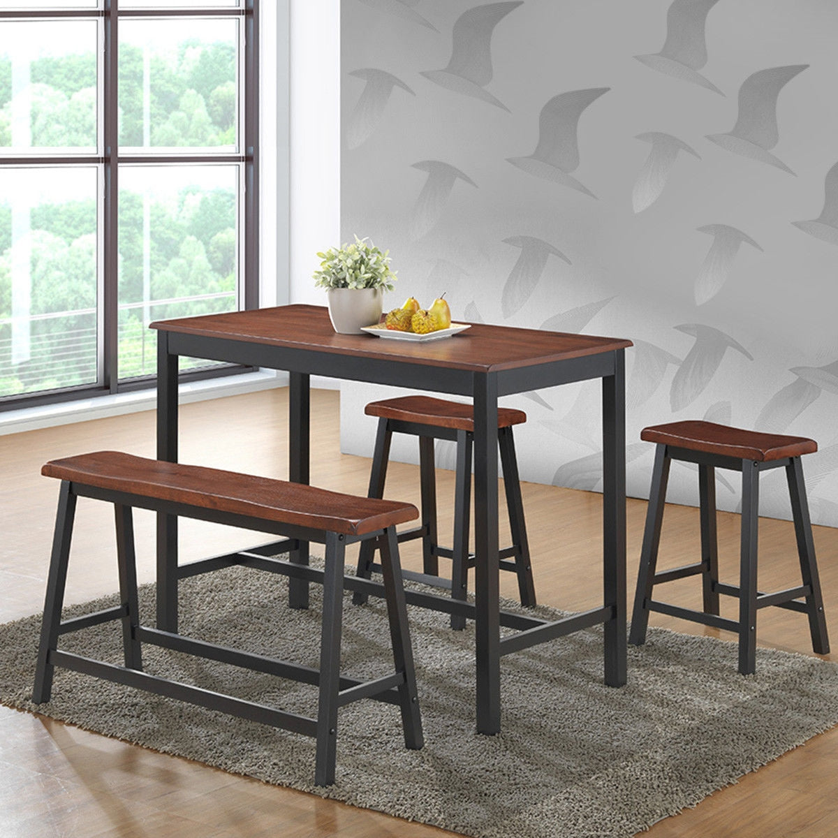 4 pcs Solid Wood Counter Height Dining Table Set-CoffeeÂ 