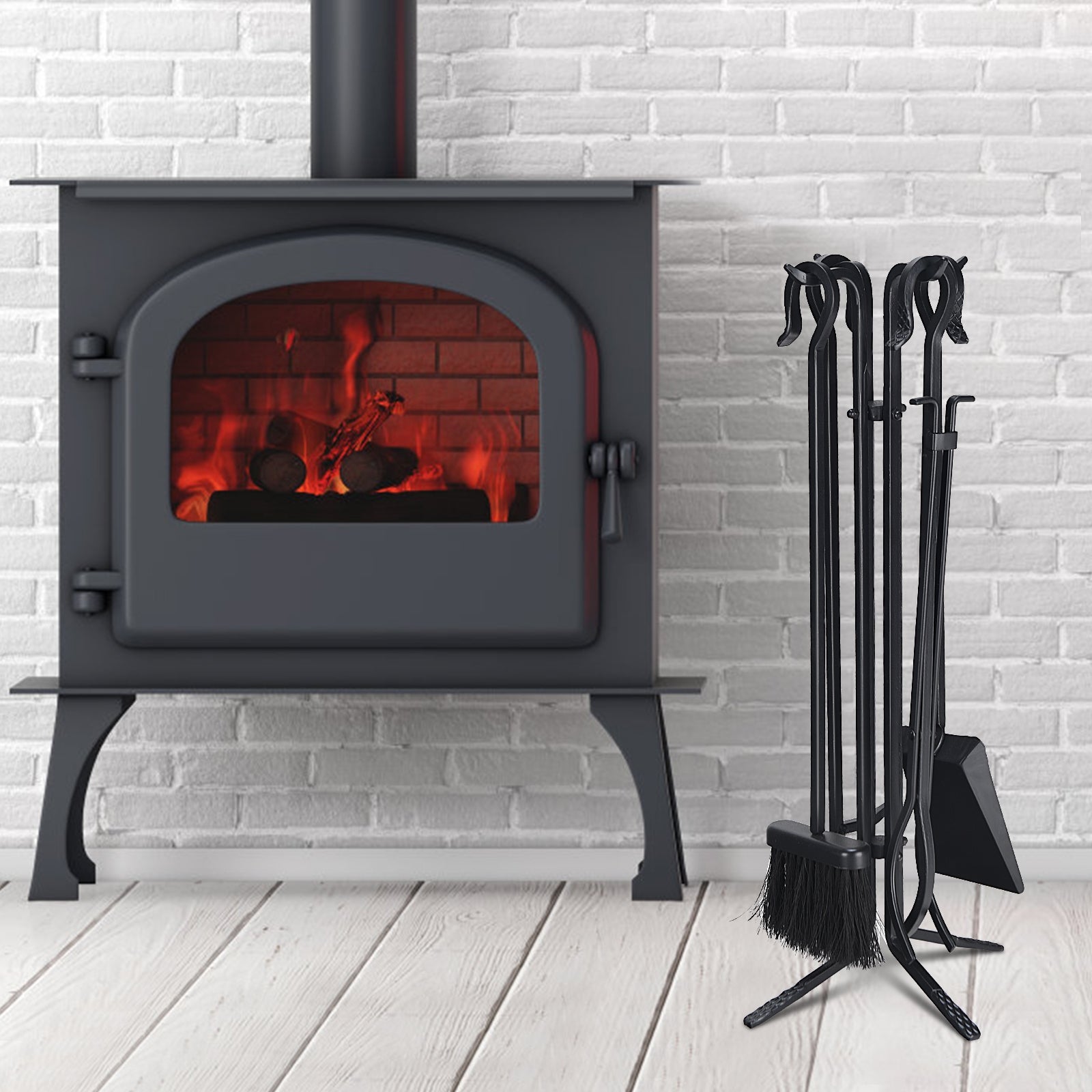 5 Pieces Fireplace Iron Standing Tools Set