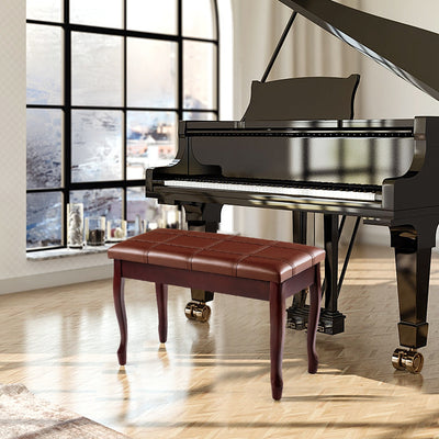 Solid Wood PU Leather Piano Bench with Storage-BrownÂ 