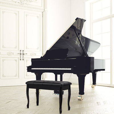 Solid Wood PU Leather Piano Bench with Storage-BlackÂ 