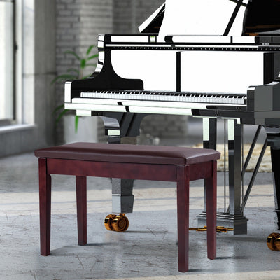 Solid Wood PU Leather Padded Piano Bench Keyboard Seat-BrownÂ 