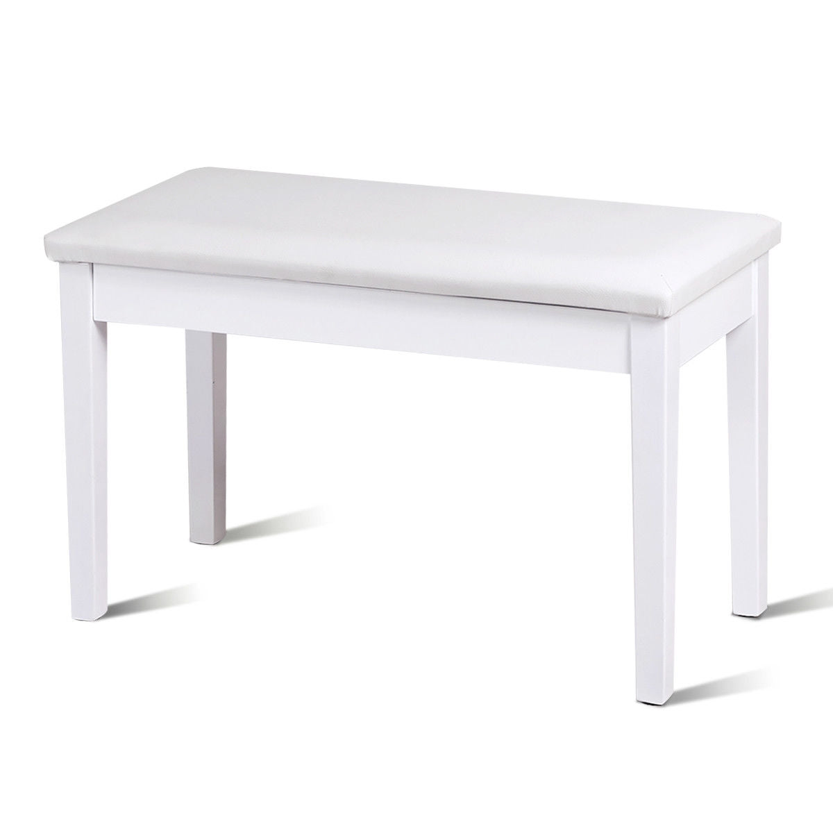 Solid Wood PU Leather Padded Piano Bench Keyboard Seat-White