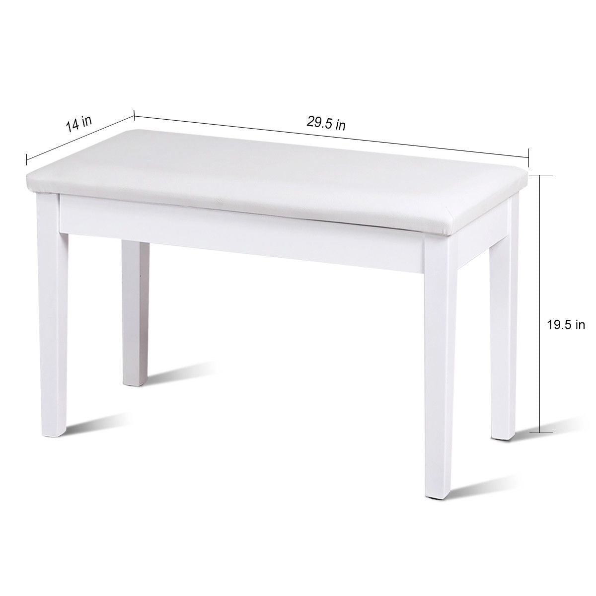 Solid Wood PU Leather Padded Piano Bench Keyboard Seat-White