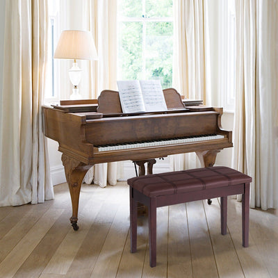 Solid Wood PU Leather Piano Double Duet Keyboard Bench-BrownÂ 