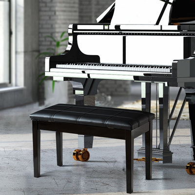 Solid Wood PU Leather Piano Double Duet Keyboard Bench-BlackÂ 