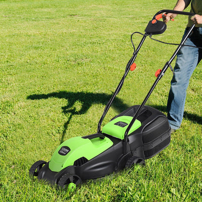 14 Inch Electric Push Lawn Corded Mower with Grass Bag-GreenÂ 