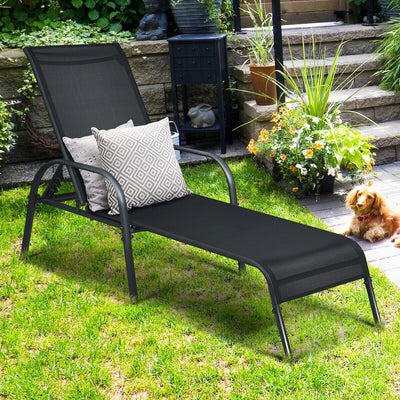 Adjustable Patio Chaise Folding Lounge Chair with Backrest-BlackÂ 
