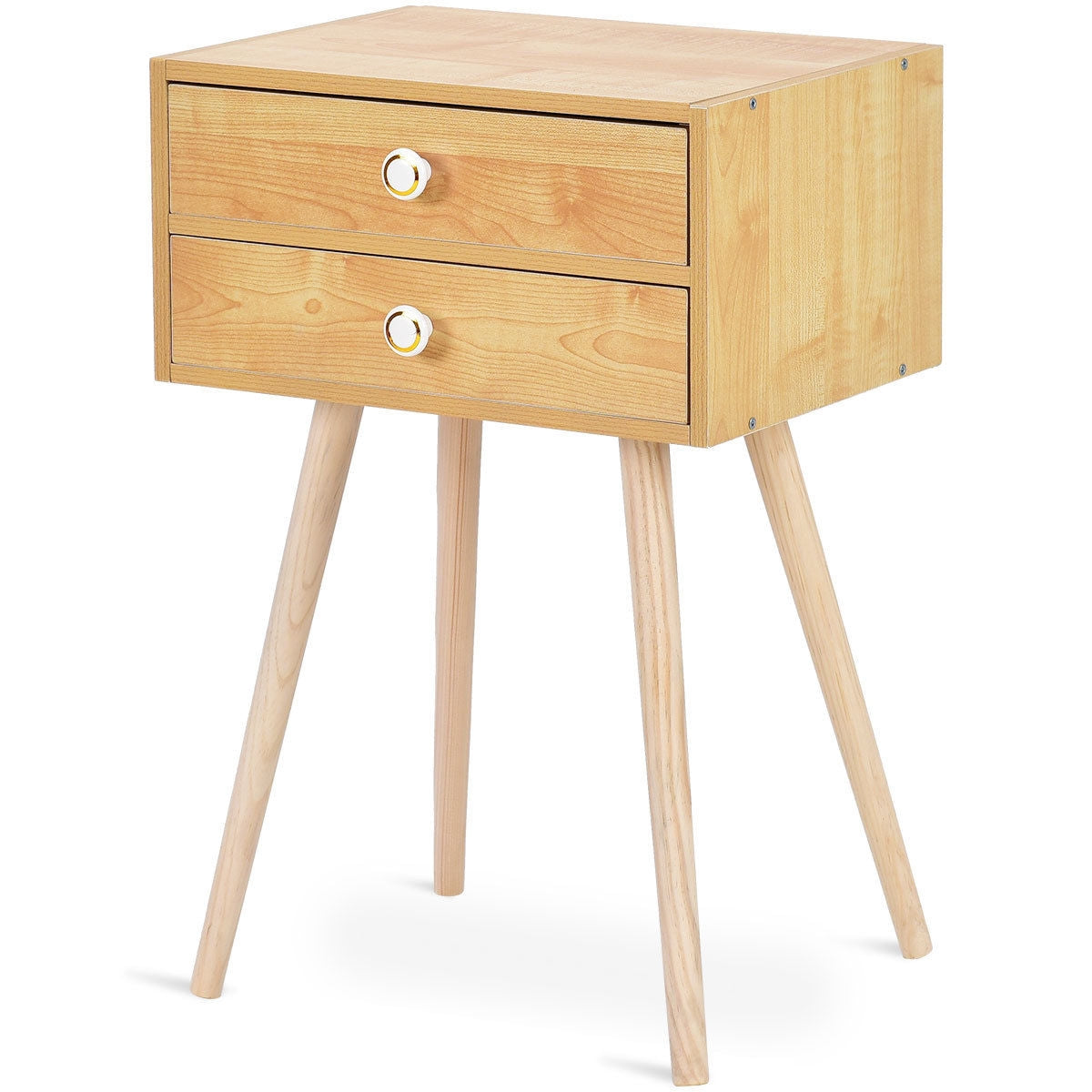 Mid Century Modern 2 Drawers Nightstand-Natural