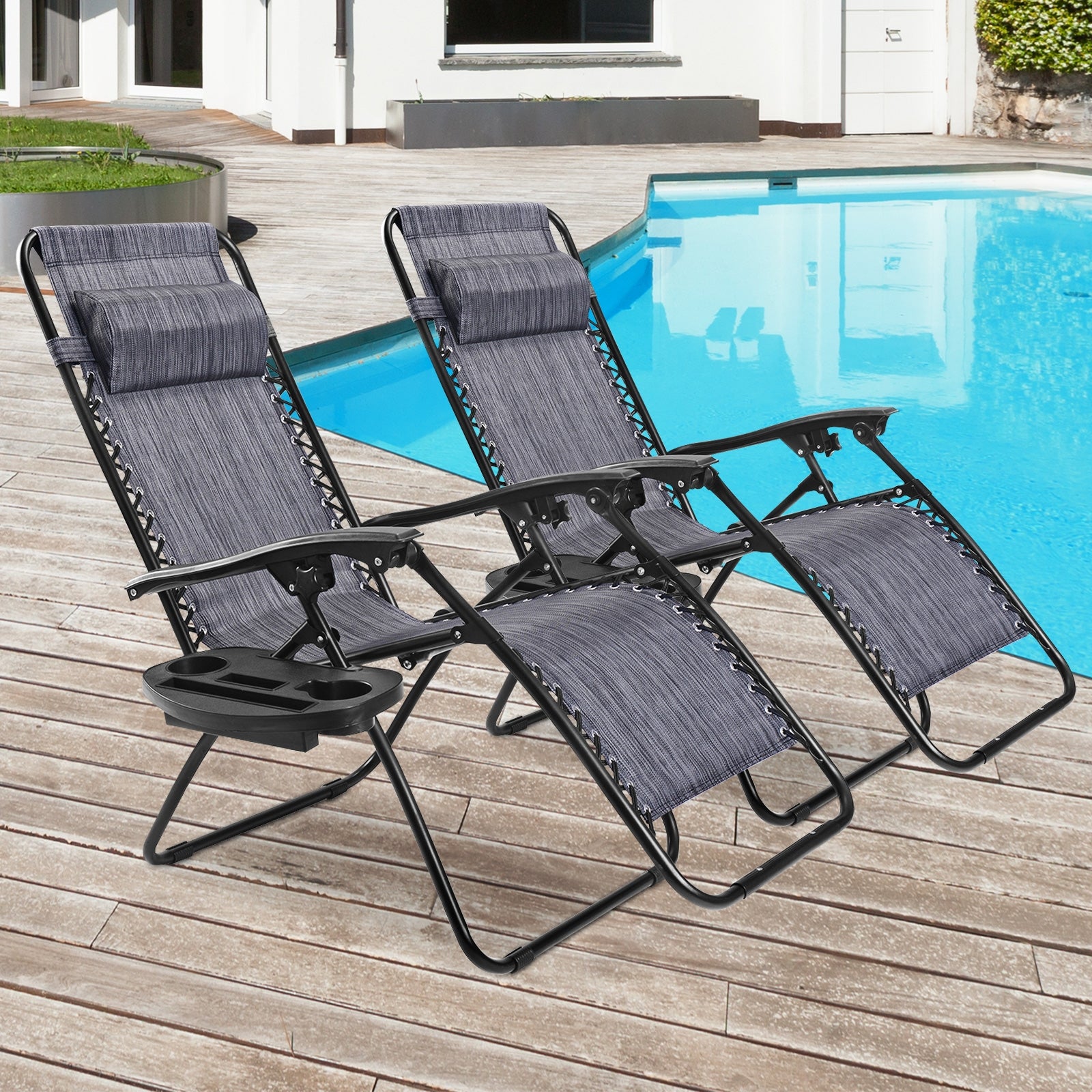 2 Pieces Folding Lounge Chair with Zero Gravity-Gray