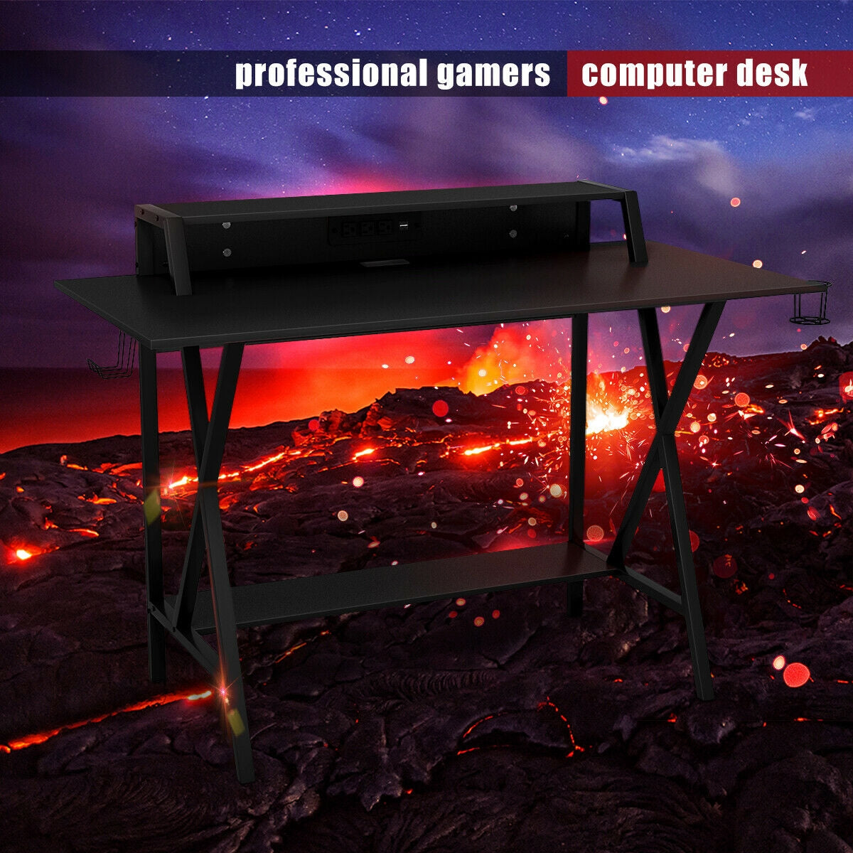 All-in-One Professional Gaming Desk with Cup and Headphone HolderÂ 