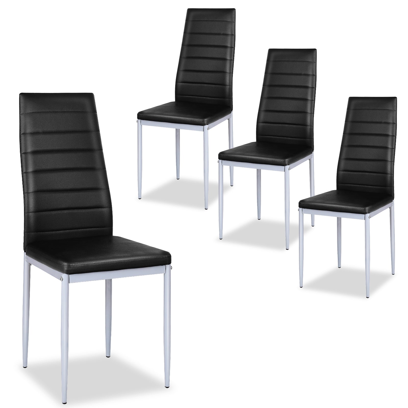 4 pcs PVC Leather Dining Side Chairs Elegant Design -BlackÂ 