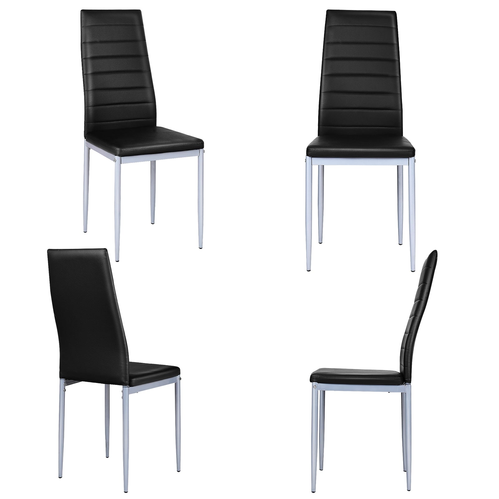 4 pcs PVC Leather Dining Side Chairs Elegant Design -BlackÂ 