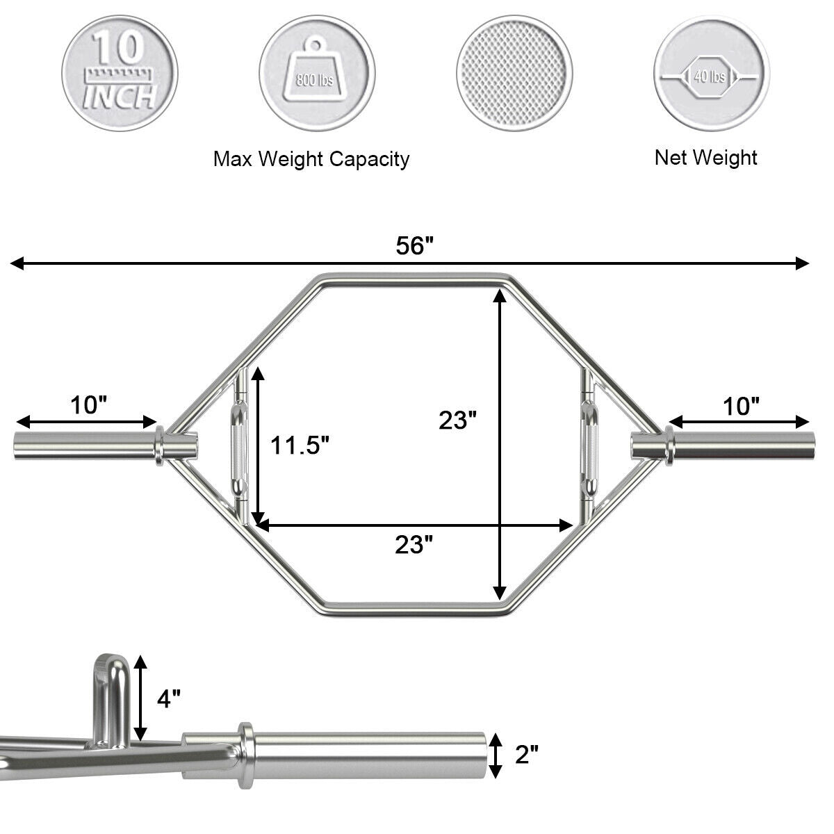 56 Inch Olympic Hexagon Deadlift Trap Bar with Folding Grips PowerliftingÂ 