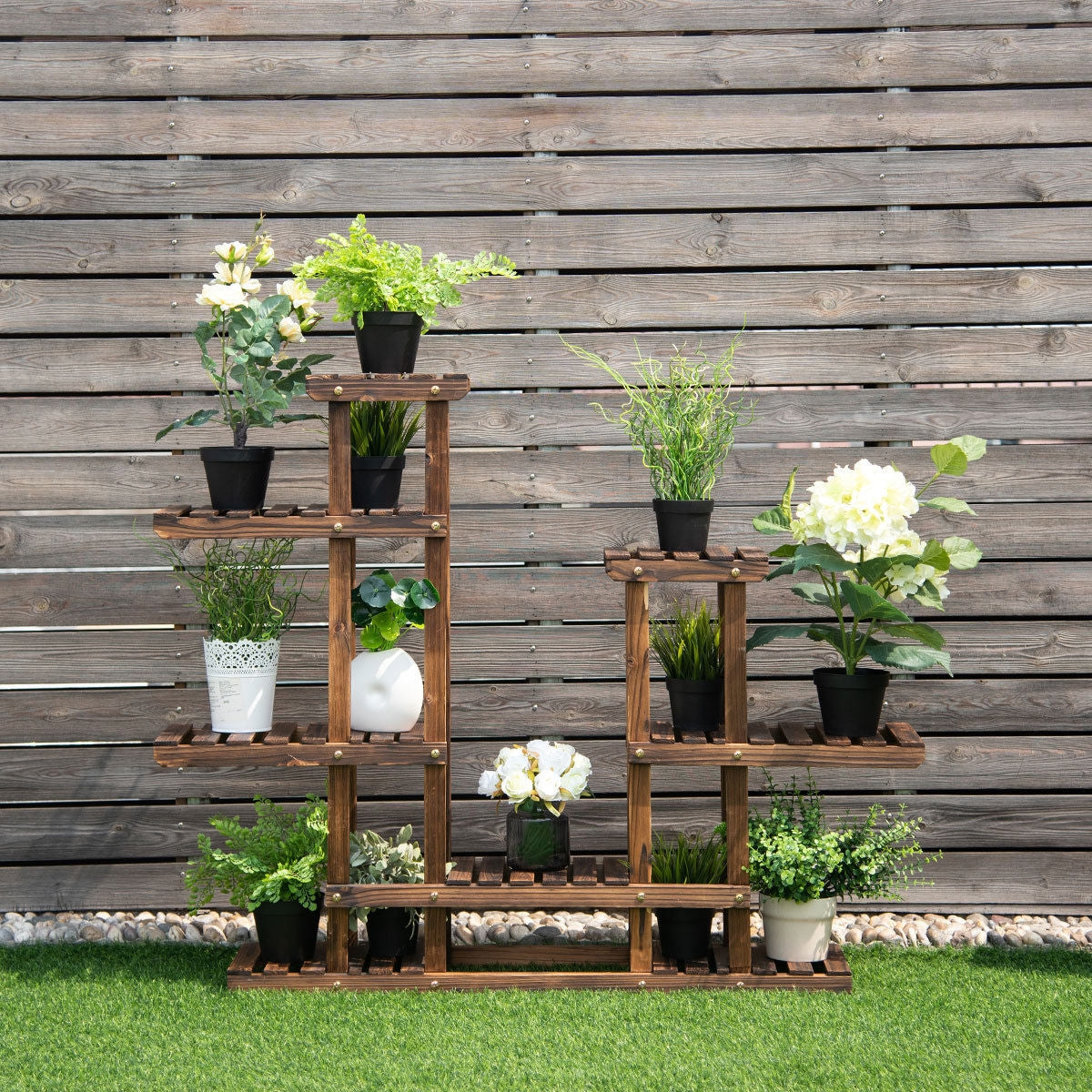 6 Tier Wooden Shelf Storage Plant Rack StandÂ 