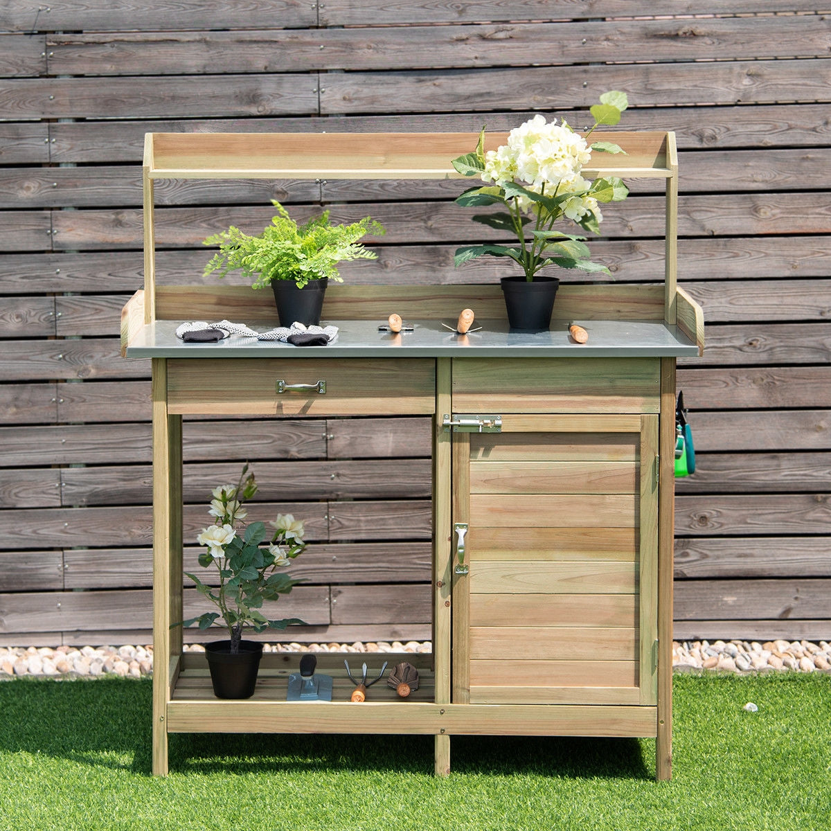 Outdoor Garden Wooden Work Station Potting Bench