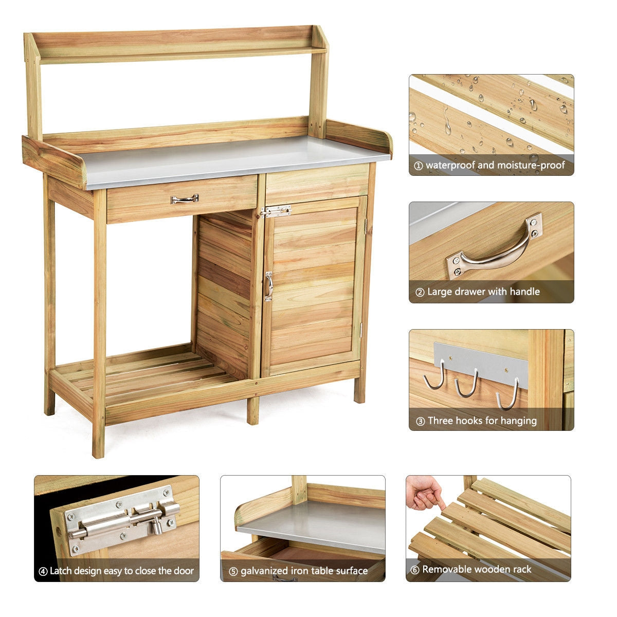 Outdoor Garden Wooden Work Station Potting Bench