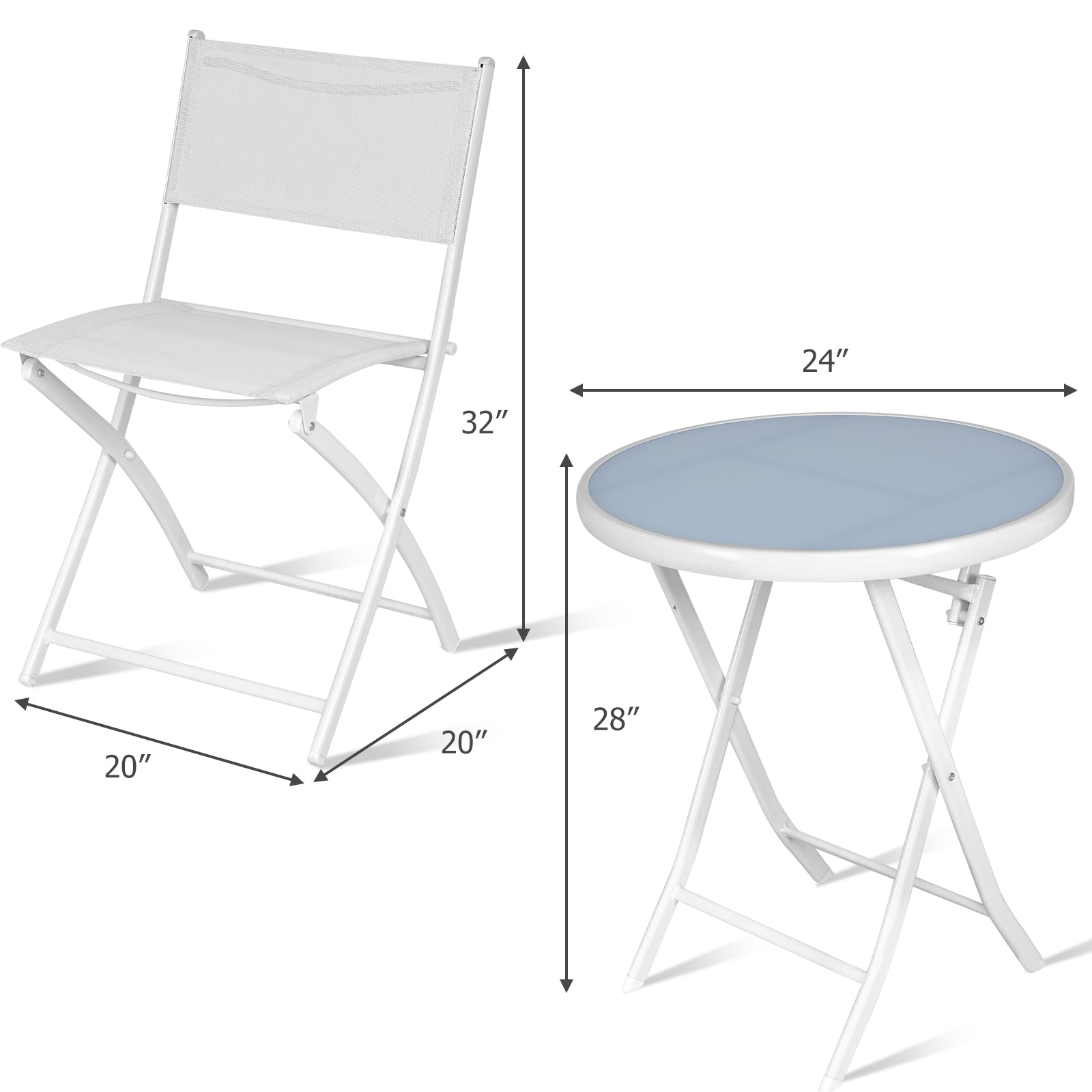 3 Pieces Patio Folding Bistro Set for Balcony or Outdoor Space-WhiteÂ 