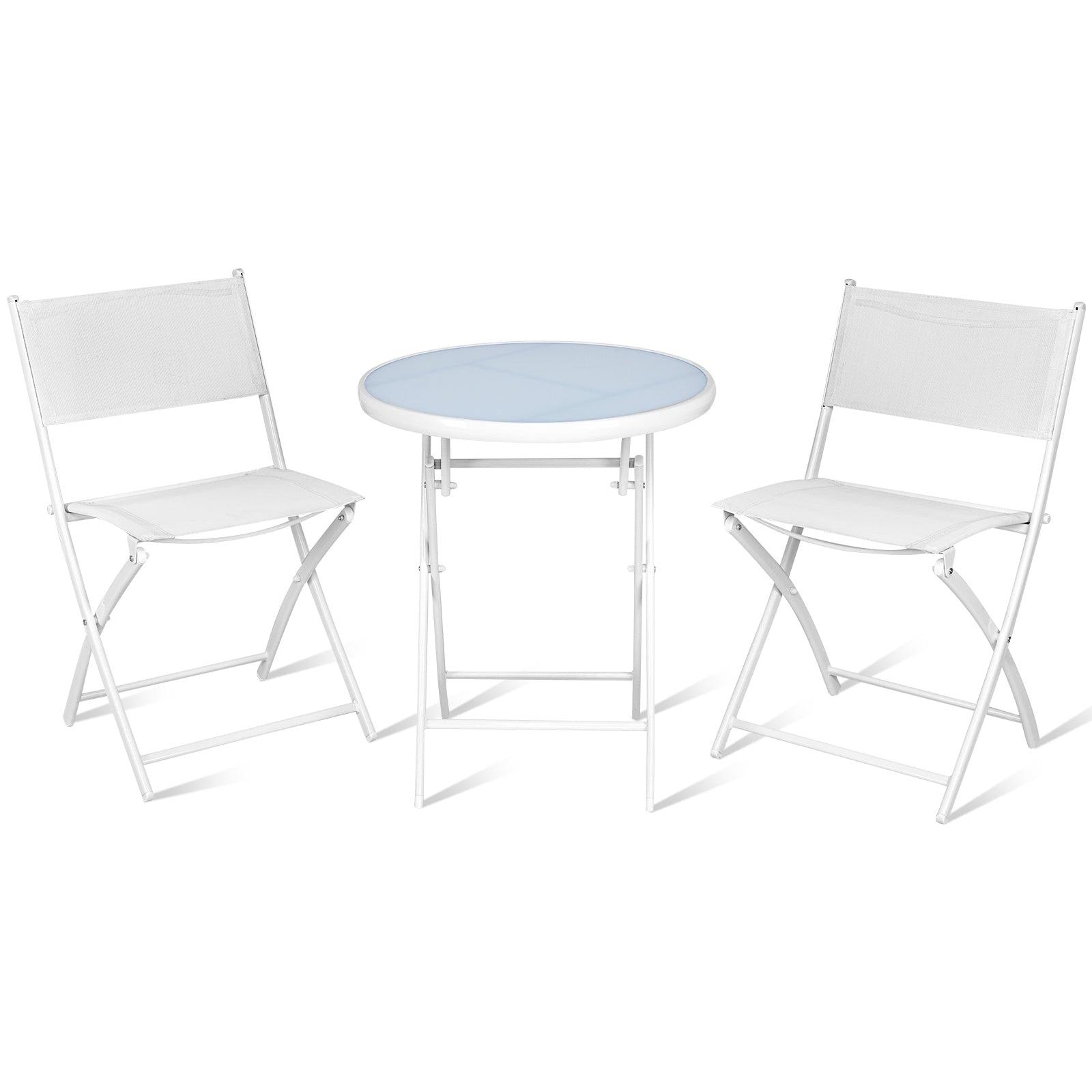 3 Pieces Patio Folding Bistro Set for Balcony or Outdoor Space-WhiteÂ 