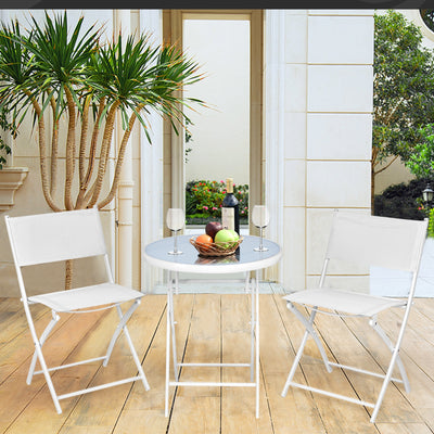 3 Pieces Patio Folding Bistro Set for Balcony or Outdoor Space-WhiteÂ 