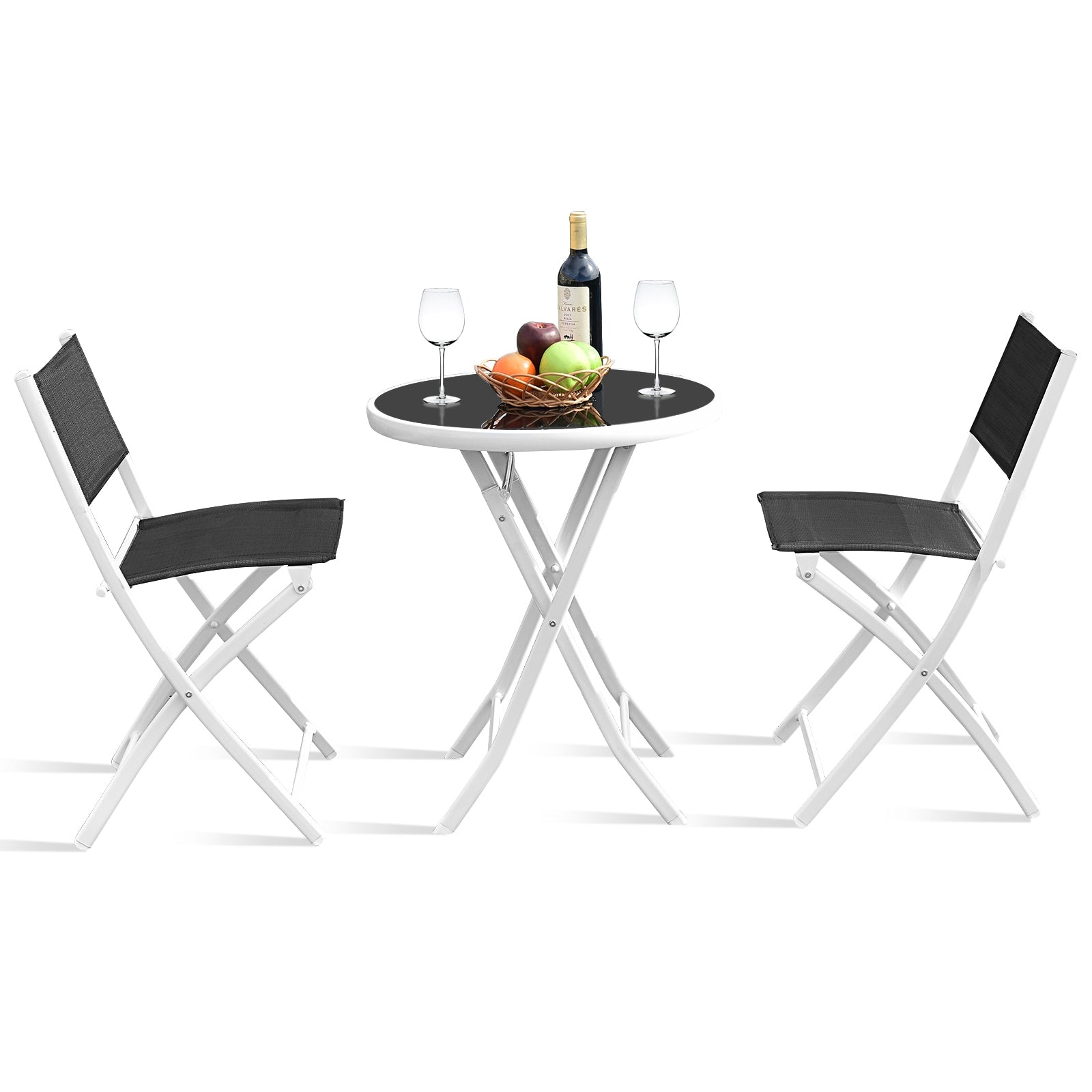 3 PCS Folding Bistro Table Chairs Set Garden Backyard Patio Furniture Black New-Black