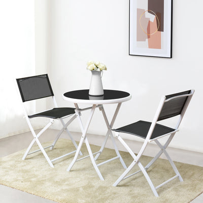 3 PCS Folding Bistro Table Chairs Set Garden Backyard Patio Furniture Black New-BlackÂ 