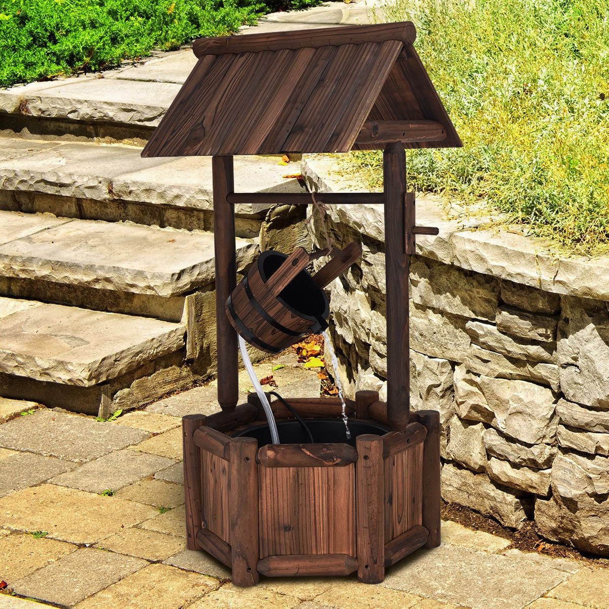 Garden Wooden Wishing Water Fountain with Pump