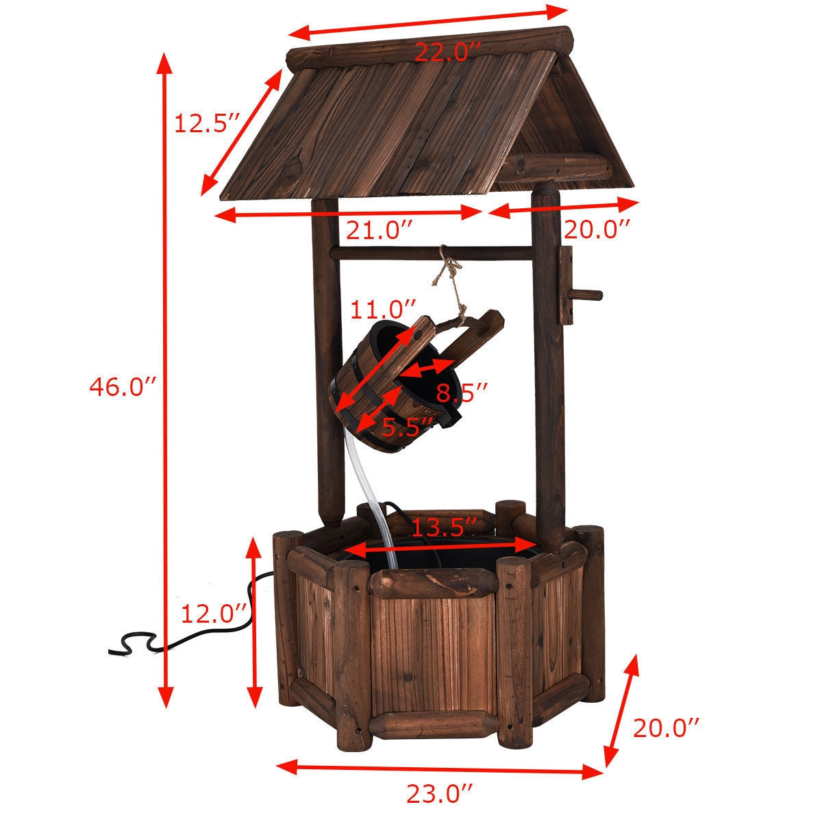 Garden Wooden Wishing Water Fountain with Pump