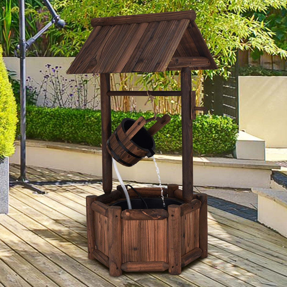 Garden Wooden Wishing Water Fountain with Pump