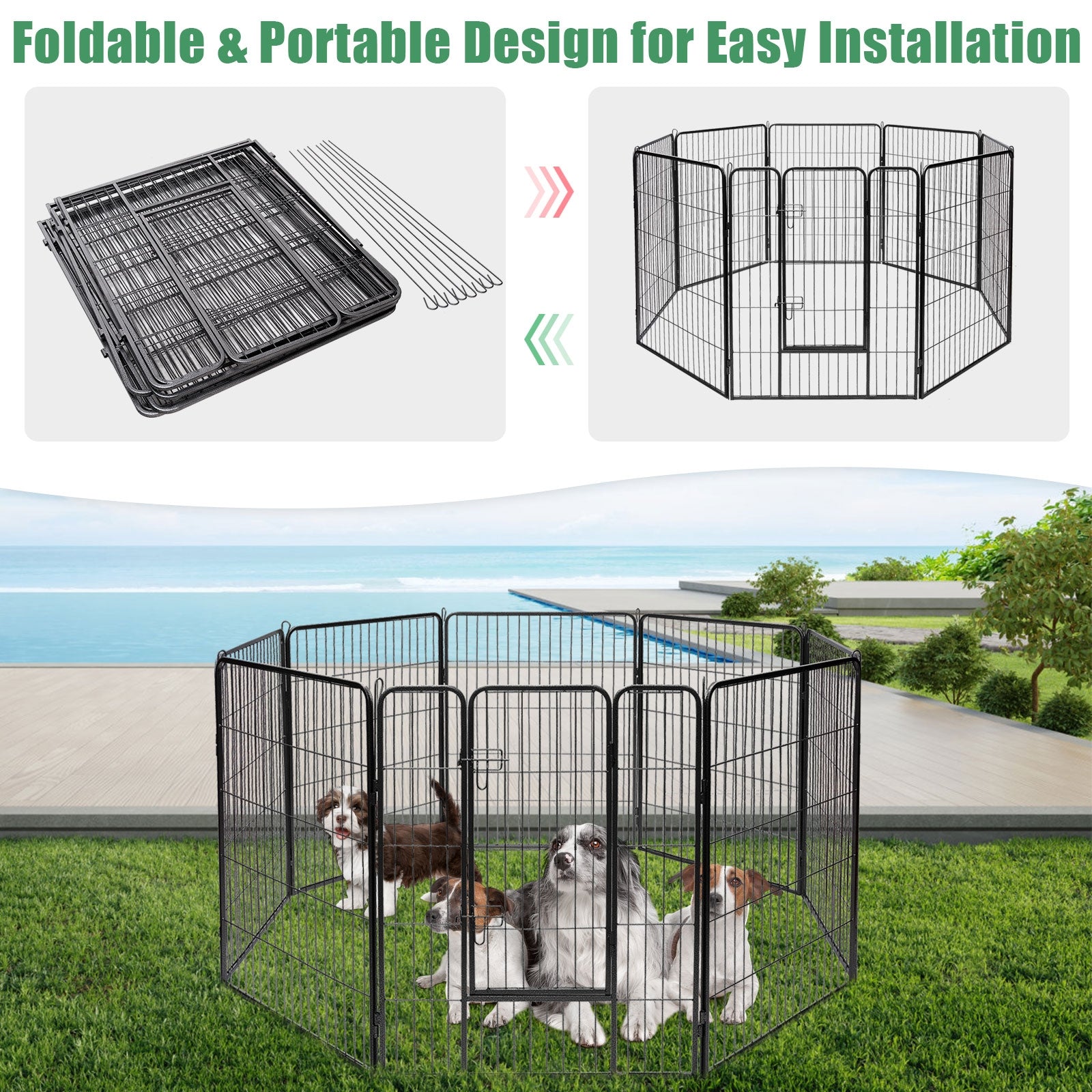 8 Metal Panel Heavy Duty Pet Playpen Dog Fence with Door-40 InchÂ 