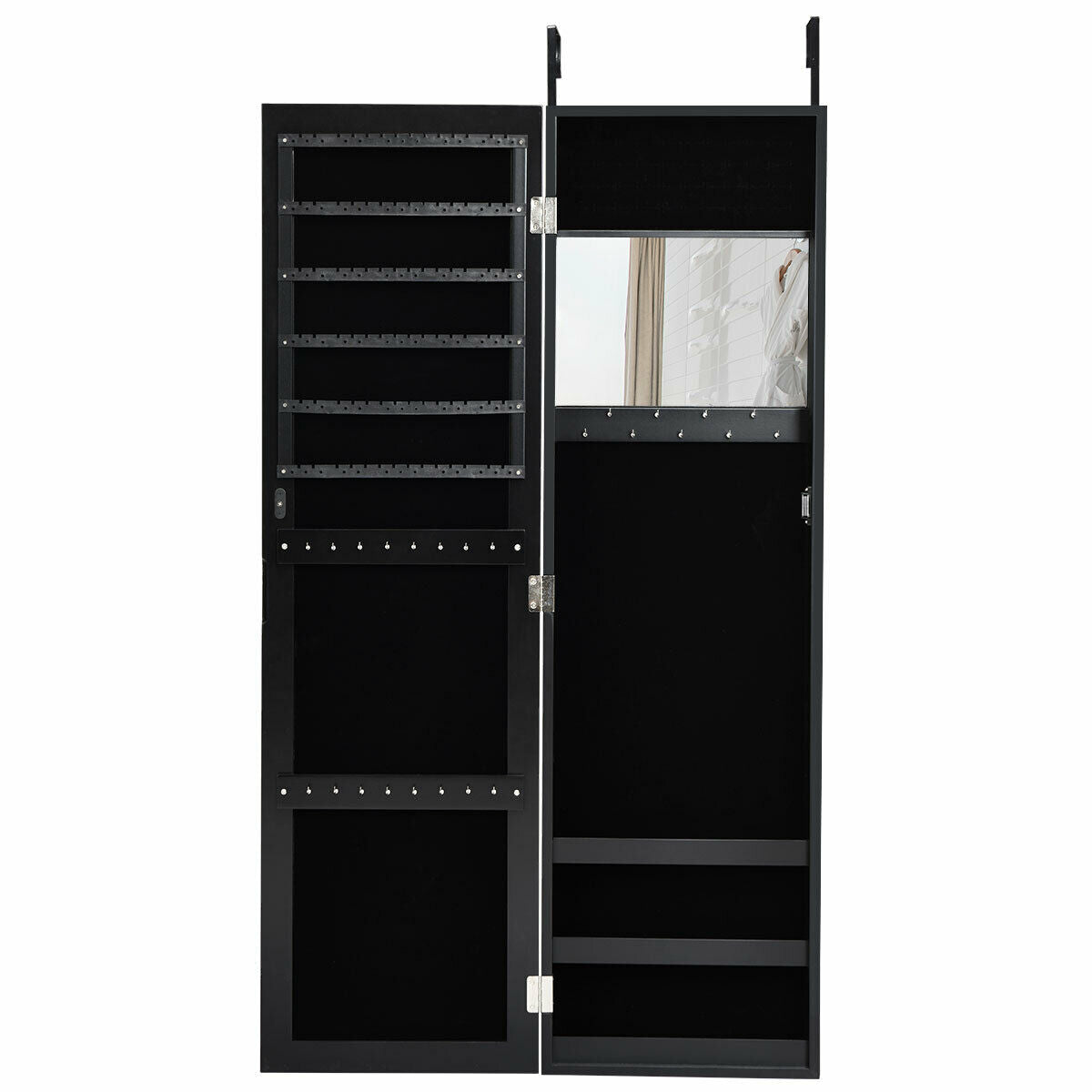 Wall Door Mounted Mirrored Jewelry Cabinet Storage Organizer-Black