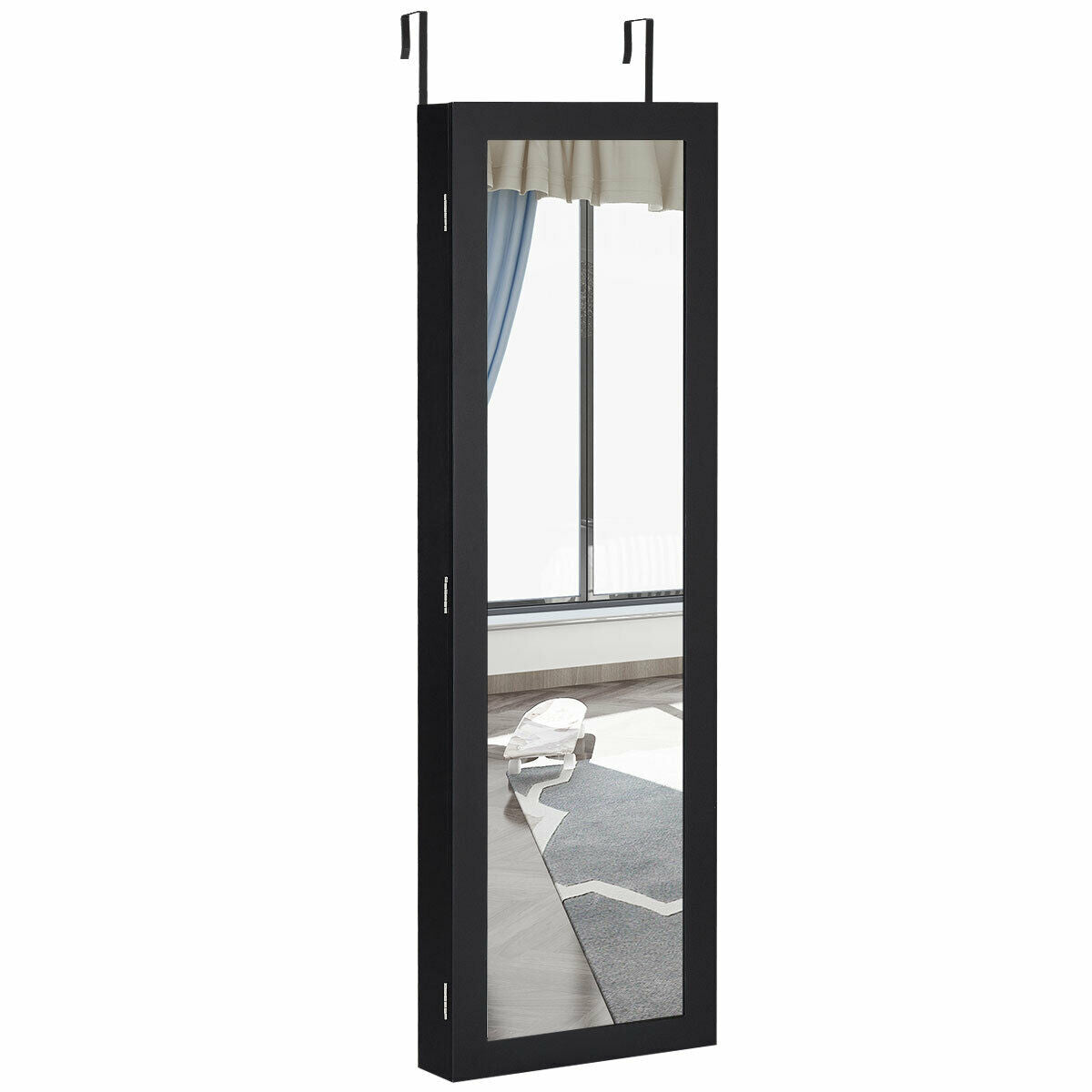 Wall Door Mounted Mirrored Jewelry Cabinet Storage Organizer-Black