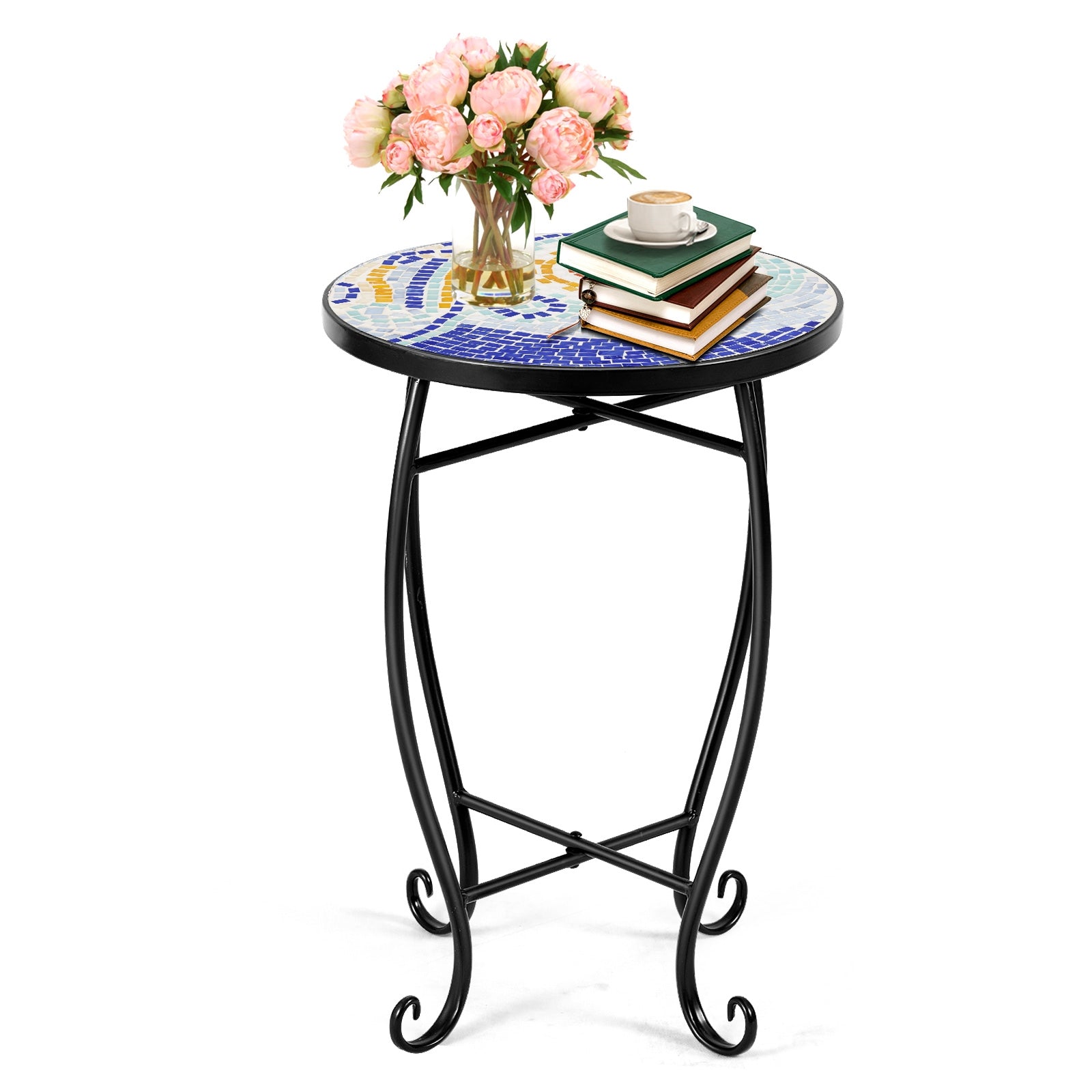 Outdoor Indoor Steel Accent Plant Stand Cobalt Table-Navy