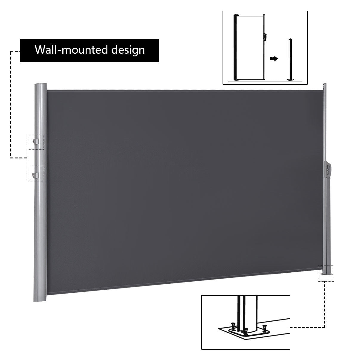 118.5 x 63 Inch Patio Retractable Folding Side Awning Screen Privacy DividerÂ 