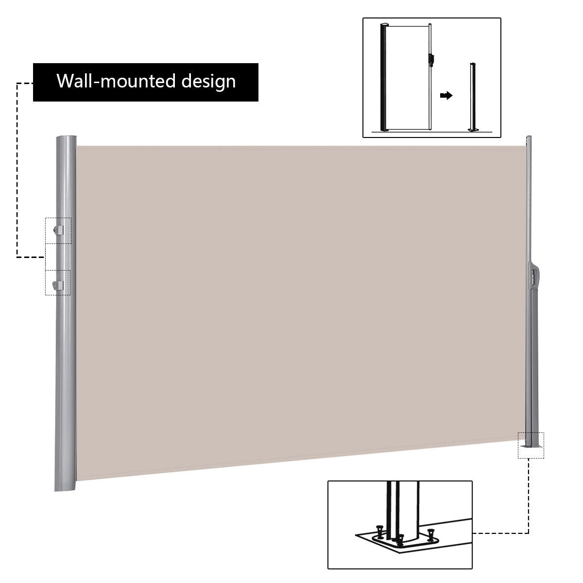 118.5 x 71 Inch Patio Retractable Folding Side Awning ScreenÂ 