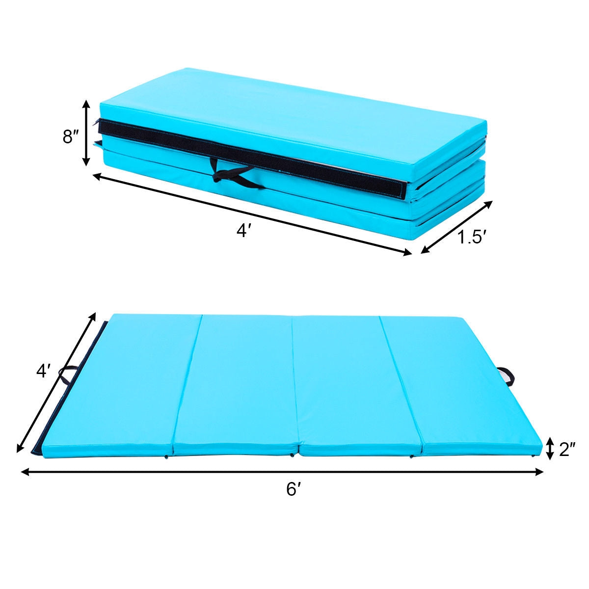 4' x 6' x 2" PU Thick Folding Panel Exercise Gymnastics Mat-Blue