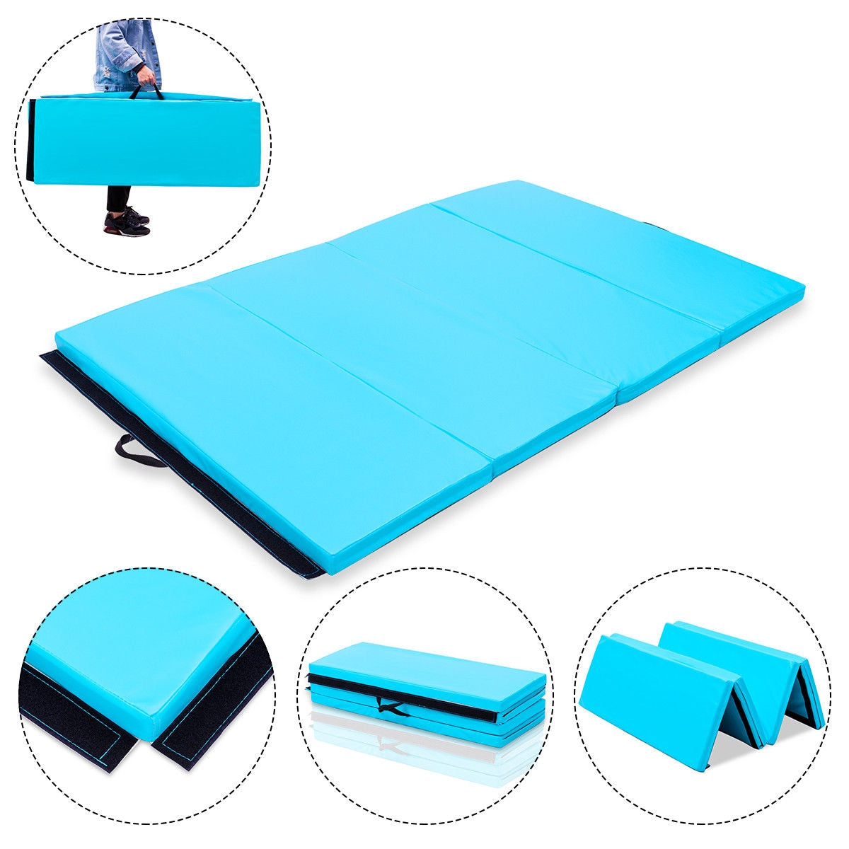 4' x 6' x 2" PU Thick Folding Panel Exercise Gymnastics Mat-Blue