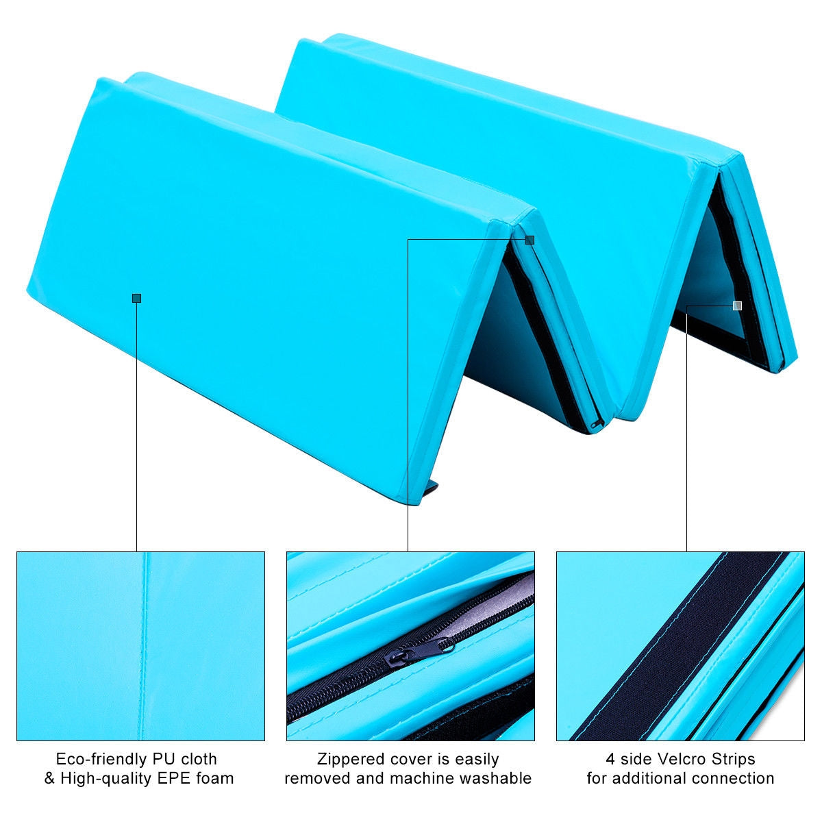 4' x 6' x 2" PU Thick Folding Panel Exercise Gymnastics Mat-Blue