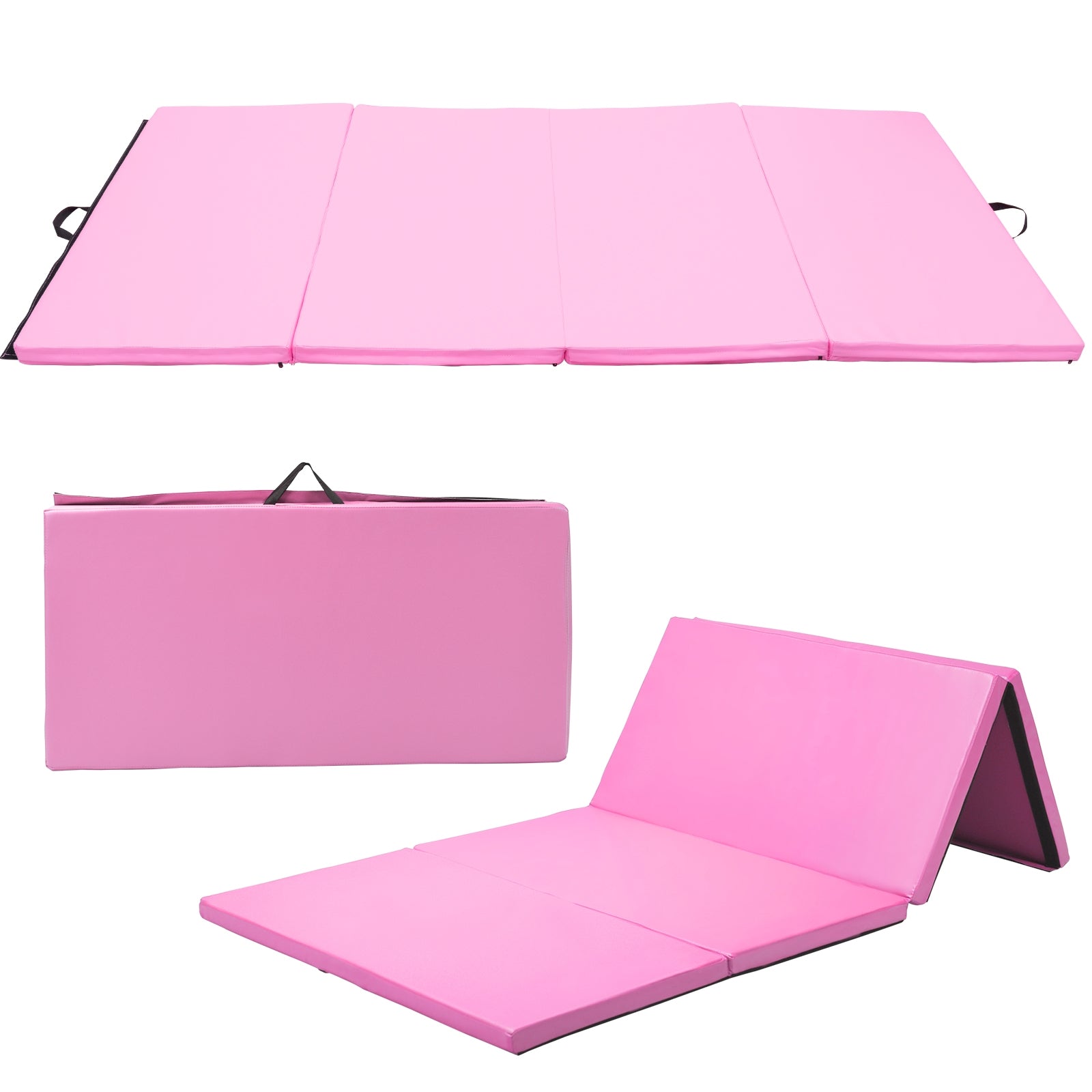 4-Panel Folding Gymnastics Mat with Carrying Handles-Pink