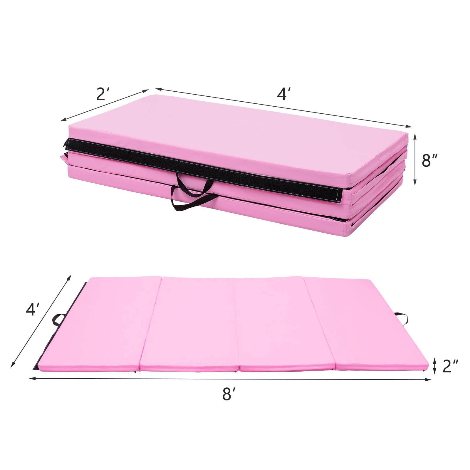 4-Panel Folding Gymnastics Mat with Carrying Handles-Pink