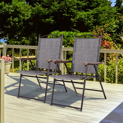 Set of 2 Patio Folding Sling Back Camping Deck Chairs-GrayÂ 
