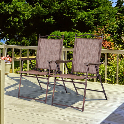 Set of 2 Patio Folding Sling Back Camping Deck Chairs-CoffeeÂ 