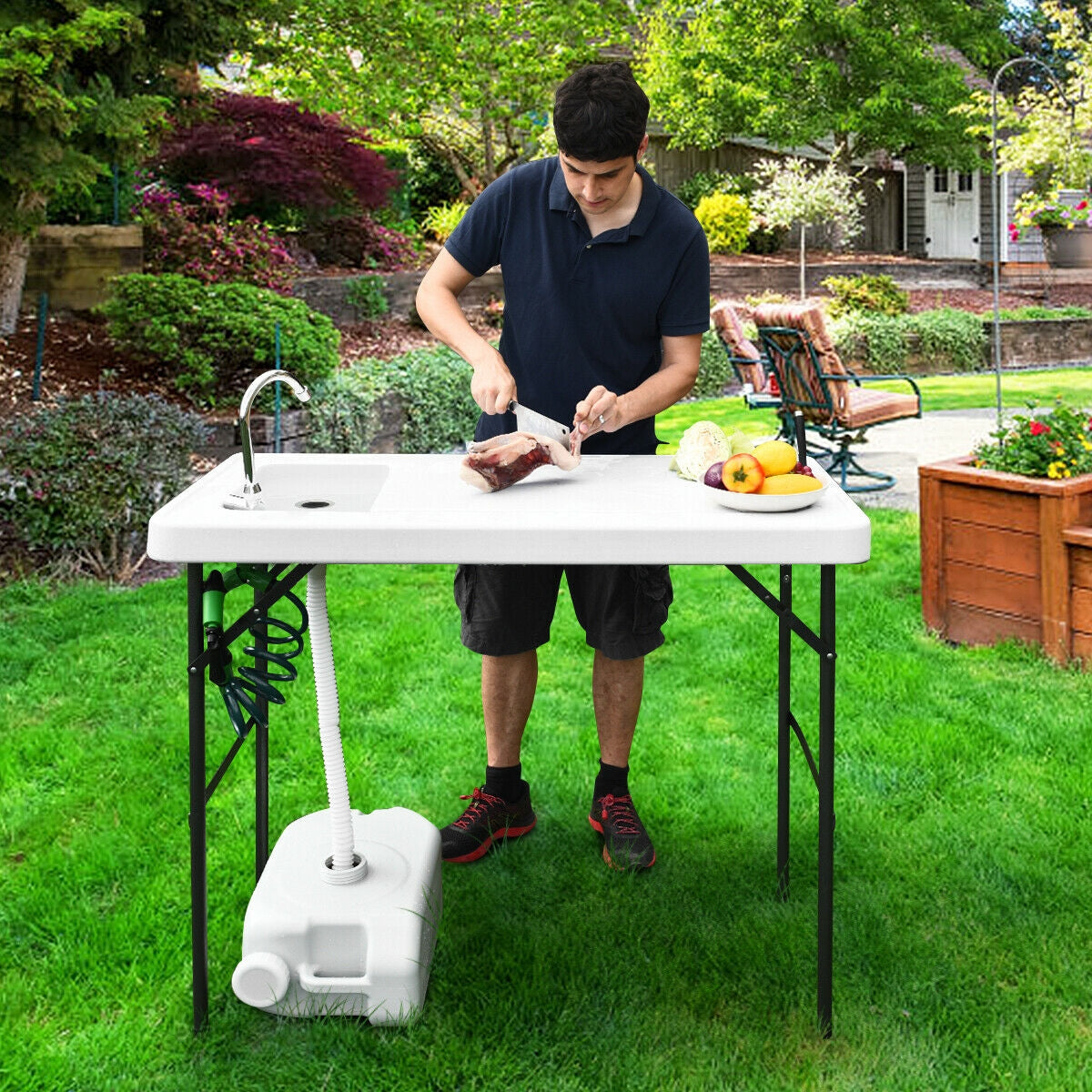 Folding Cleaning Sink Faucet Cutting Camping Table with SprayerÂ 