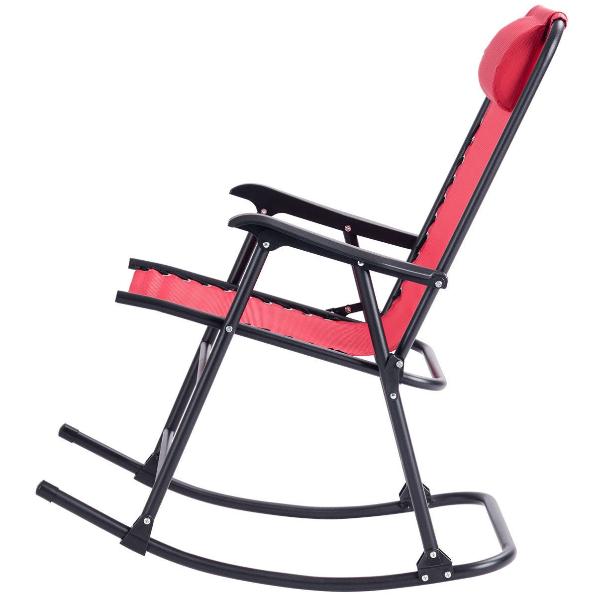 Outdoor Patio Headrest Folding Zero Gravity Rocking Chair-Red