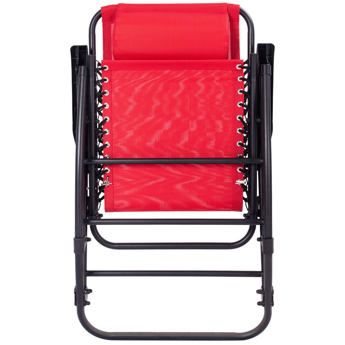 Outdoor Patio Headrest Folding Zero Gravity Rocking Chair-Red