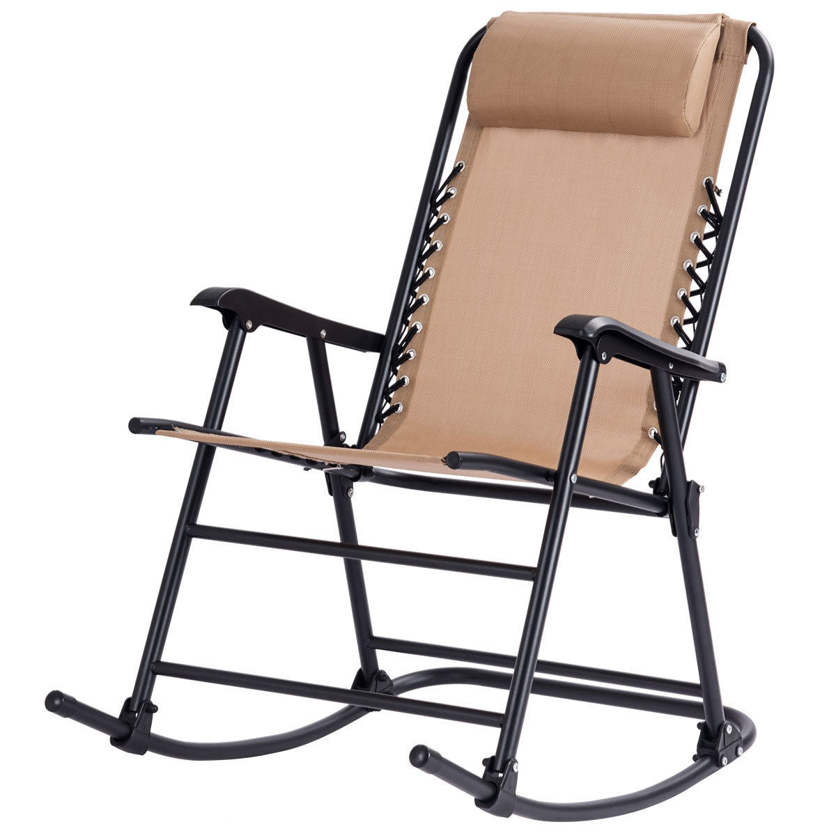 Outdoor Patio Headrest Folding Zero Gravity Rocking Chair-Beige