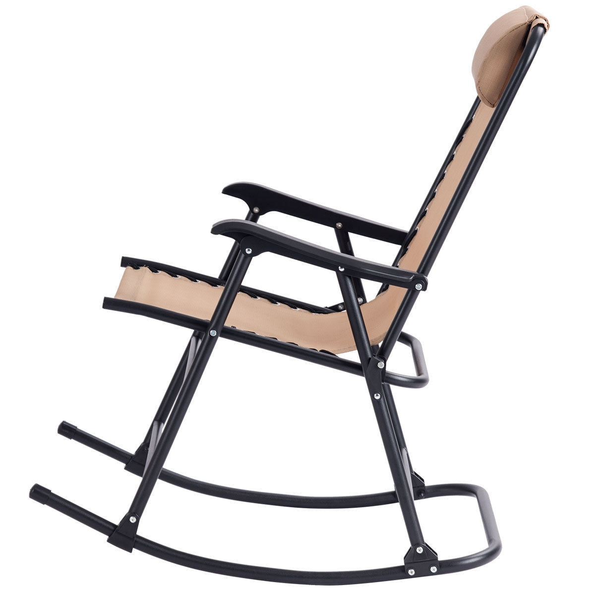 Outdoor Patio Headrest Folding Zero Gravity Rocking Chair-Beige