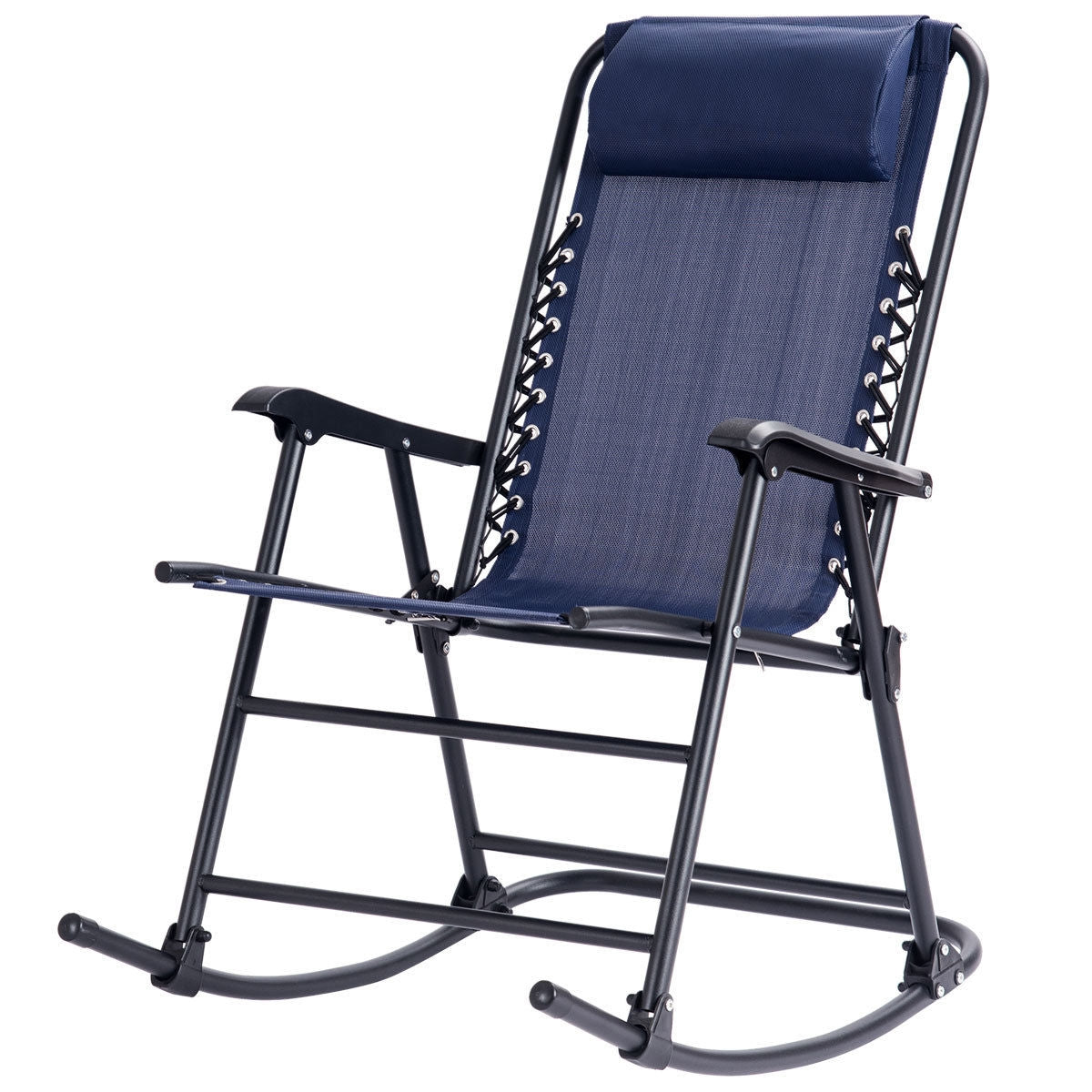 Outdoor Patio Headrest Folding Zero Gravity Rocking Chair-Blue