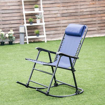 Outdoor Patio Headrest Folding Zero Gravity Rocking Chair-BlueÂ 