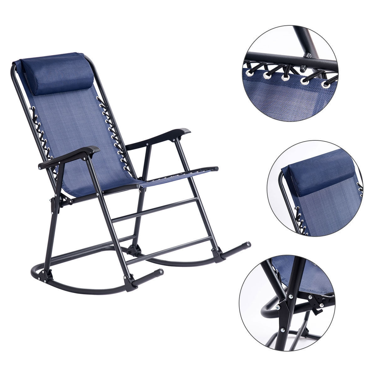 Outdoor Patio Headrest Folding Zero Gravity Rocking Chair-Blue