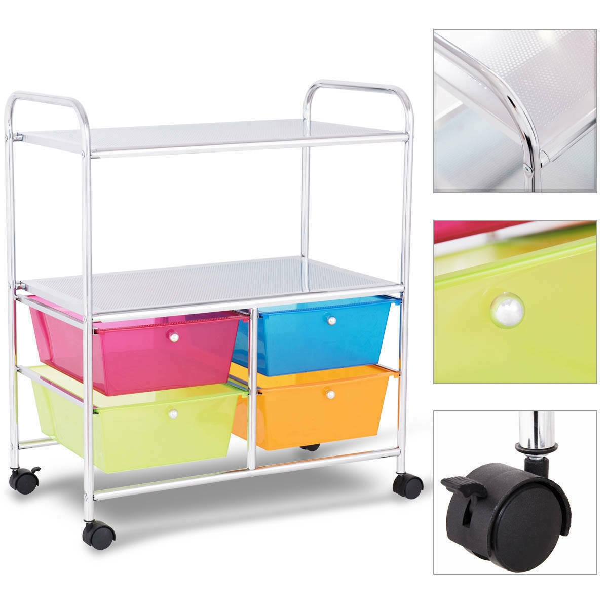 4 Drawers Shelves Rolling Storage Cart Rack-Transparent Multicolor